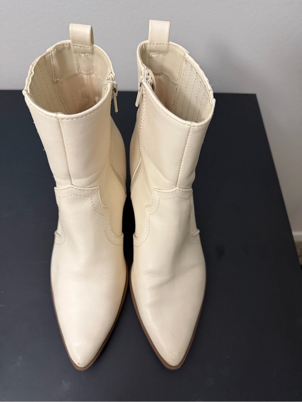 Women's Cream Pointed Toe Ankle Cowgirl Boots - Qupid